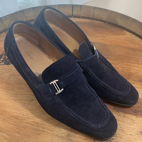 Magnanni | Blue Suede Slip On Loafers Shoes 9.5 M - Picture 1 of 16